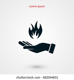 hand holding a fire icon, flat design best vector icon