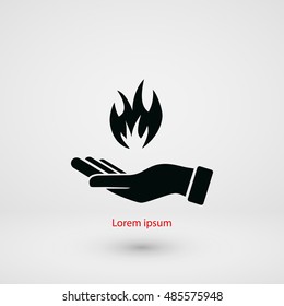 hand holding a fire icon, flat design best vector icon