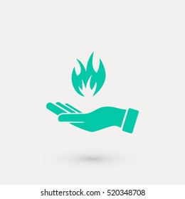 hand holding a fire icon, flat design best vector icon