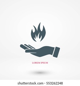 hand holding a fire icon, flat design best vector icon