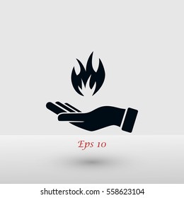 hand holding a fire icon, flat design best vector icon