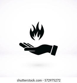 hand holding a fire icon, flat design best vector icon