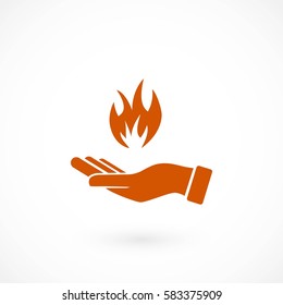 hand holding a fire icon, flat design best vector icon