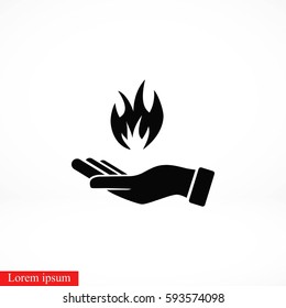 hand holding a fire icon, flat design best vector icon