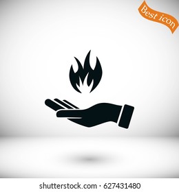 hand holding a fire icon, flat design best vector icon