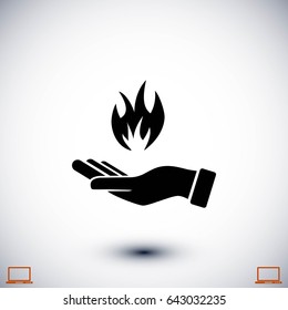 hand holding a fire icon, flat design best vector icon