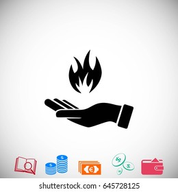 hand holding a fire icon, flat design best vector icon