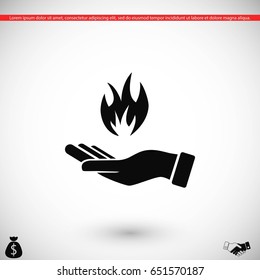 hand holding a fire icon, flat design best vector icon