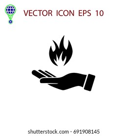 hand holding a fire icon, flat design best vector icon