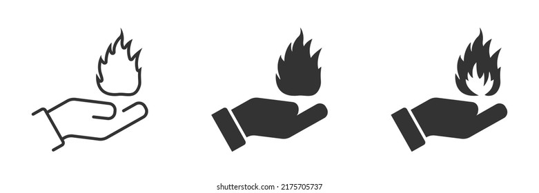 Hand holding a fire icon. Vector illustration.