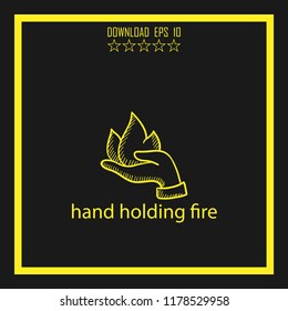 hand holding fire sketch vector icon
