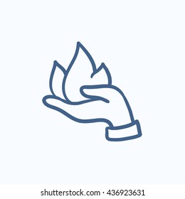 Hand holding fire vector sketch icon isolated background  Hand drawn Hand holding fire icon  Hand holding fire sketch icon for infographic  website app 