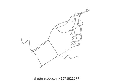 Hand holding firecrackers. Firecrackers concept one-line drawing