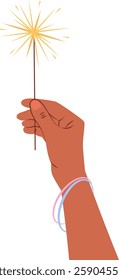 Hand Holding Firework Lighting Stick Vector Illustration