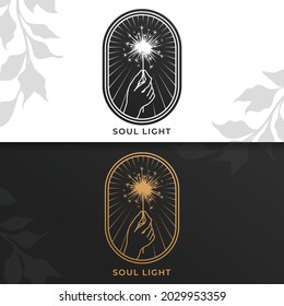 hand holding fireworks logo and label