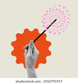 Hand holding fireworks pop art illustration. Magic wand flat vector art illustration. Celebrating new year with festivity.