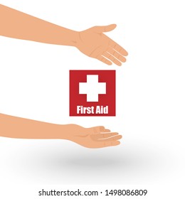 Hand Holding First Aid Logo in Safe Life Concept