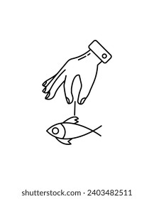 hand holding fish icon, vector best line icon.
