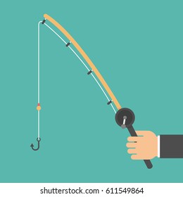 Hand Holding Fishing Rod Stock Vector (Royalty Free) 611549864 ...