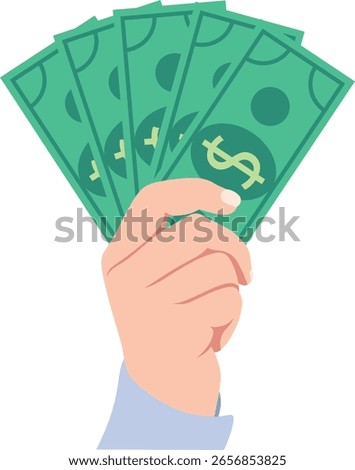 Hand holding five dollar bills