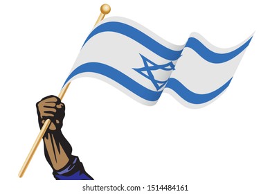 The hand holding the flag.