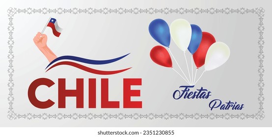 hand holding flag chile independence day celebration poster Spanish word translation : Happy Independence Day