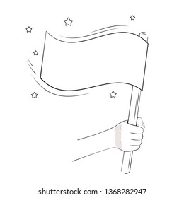 hand holding a flag, contour image
