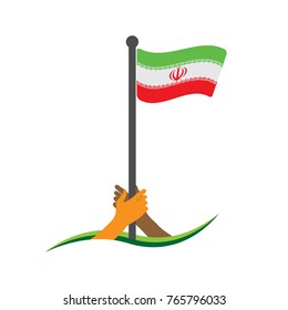Hand holding the flag. Iran flag vector.  The concept of holding from nationalism.