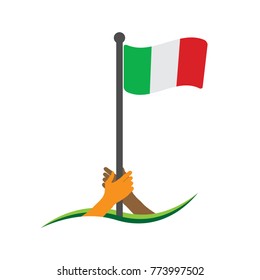 Hand holding the flag.  Italy flag vector. The concept of holding from nationalism.