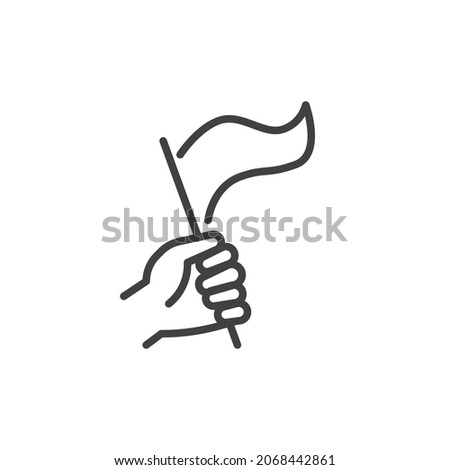 Hand holding flag line icon. linear style sign for mobile concept and web design. Achievement flag outline vector icon. Symbol, logo illustration. Vector graphics