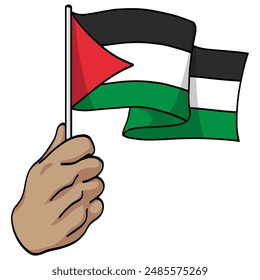 Hand Holding Flag of Palestine, Hand Waving Flag Vector Illustration