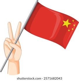 Hand holding flag with peace gesture