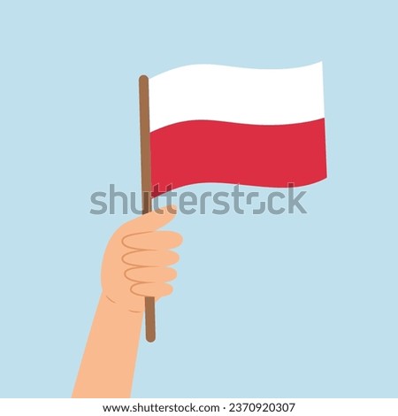 Hand holding a flag of Poland. Vector illustration of Polish flag in flat style isolated on white background.