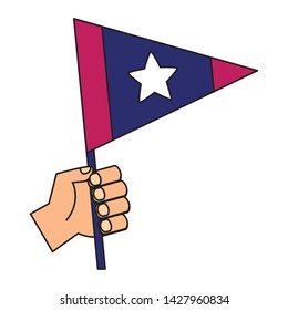 hand holding flag with star vector illustration