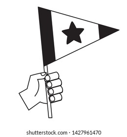 hand holding flag with star vector illustration