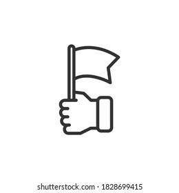 Hand holding a flag. Success, achievement, acquisition icon concept isolated on white background. Vector illustration