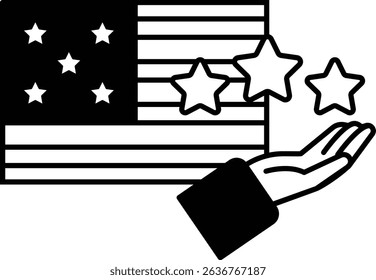A hand is holding a flag with three stars on it. The hand is holding the flag up to show that it is important