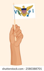 Hand holding the flag of US Virgin Island. Patriotic illustration in simple flat style