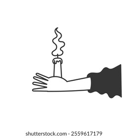 hand holding flame candle in doodle sketch cartoon