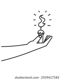 hand holding flame candle in doodle sketch cartoon
