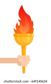 Hand, die eine flammende Fackel hält. Vektorillustration einzeln auf weißem Hintergrund