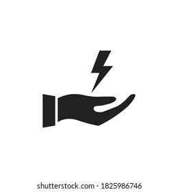 Hand holding flash icon. Power energy symbol vector illustration. Force sign isolated on white. 