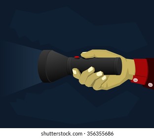 Hand holding a flashlight being panned something
