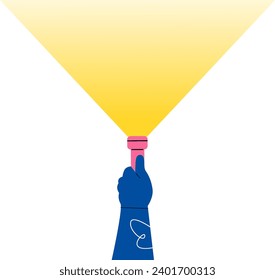 Hand holding a flashlight. Colorful vector illustration
