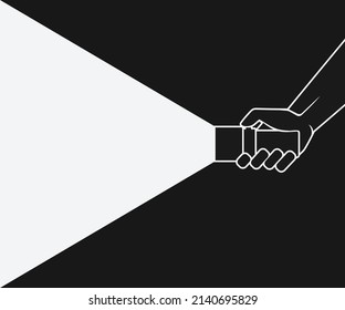 Hand holding flashlight silhouette. Vector illustration