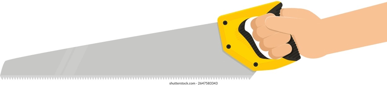Hand, die eine flache Handsäge hält (abgeschnitten)