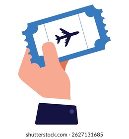 Hand holding a flight ticket, symbolizing air travel. human hand with a paper airline ticket, ideal for vacation, business trips, and passenger transport concepts. 