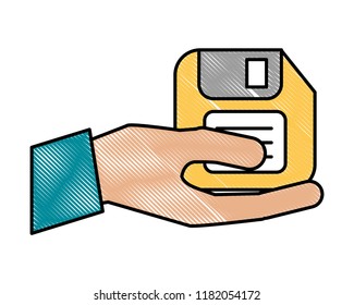 hand holding floppy disk archive file