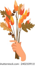 Hand Holding Floral Bouquet Vector Illustration