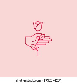 Hand holding flower aesthetic logo icon sign design. Vector illustration